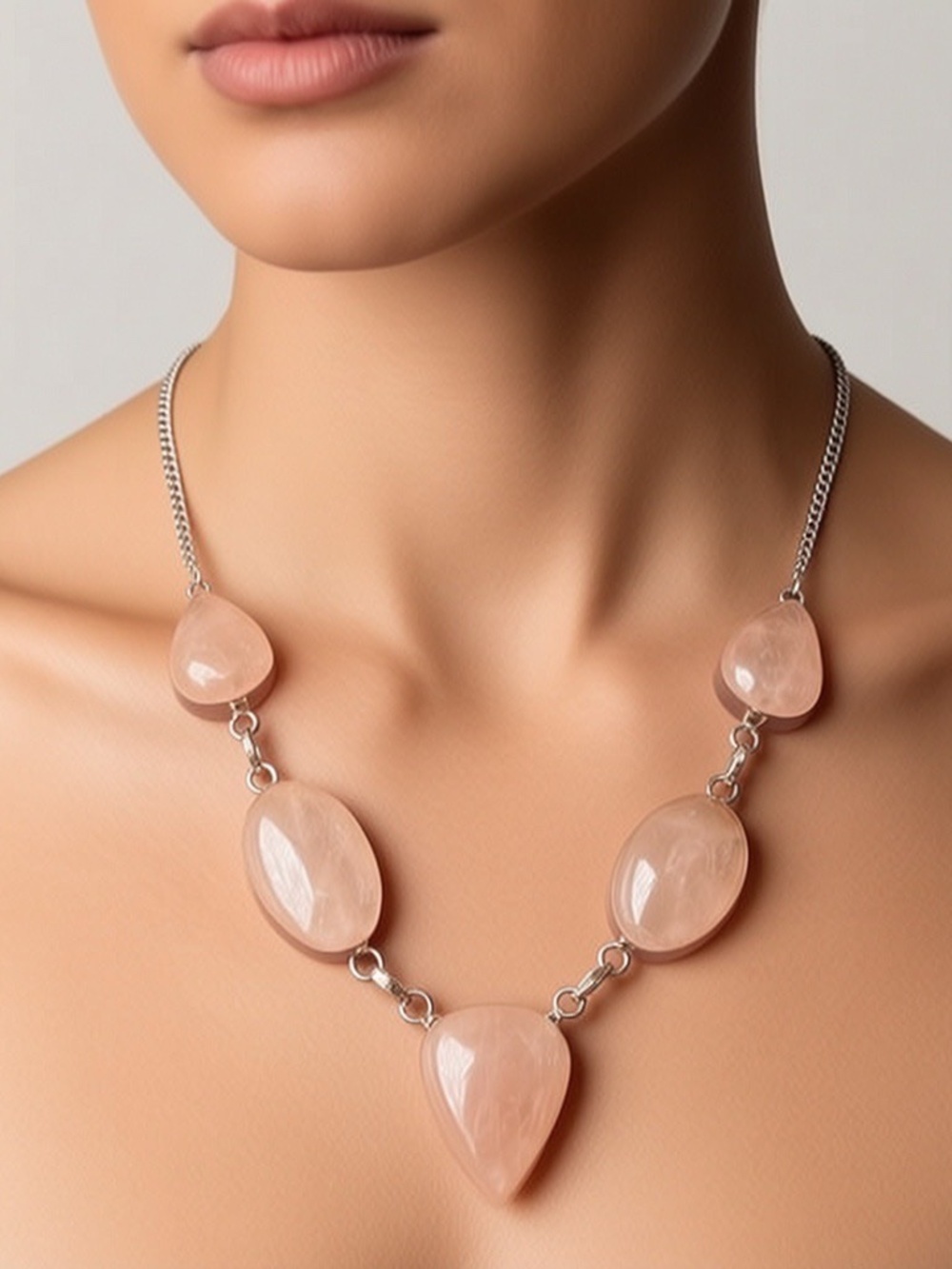 Genuine Rose Quartz 926 Sterling Silver Necklace